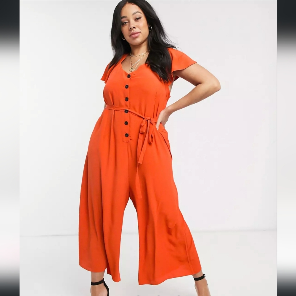 Asos Curve frill sleeve jumpsuit with cut out back